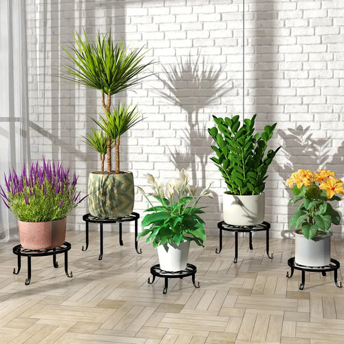 Ensemble de 5 supports à plantes en métal pour intérieur et extérieur