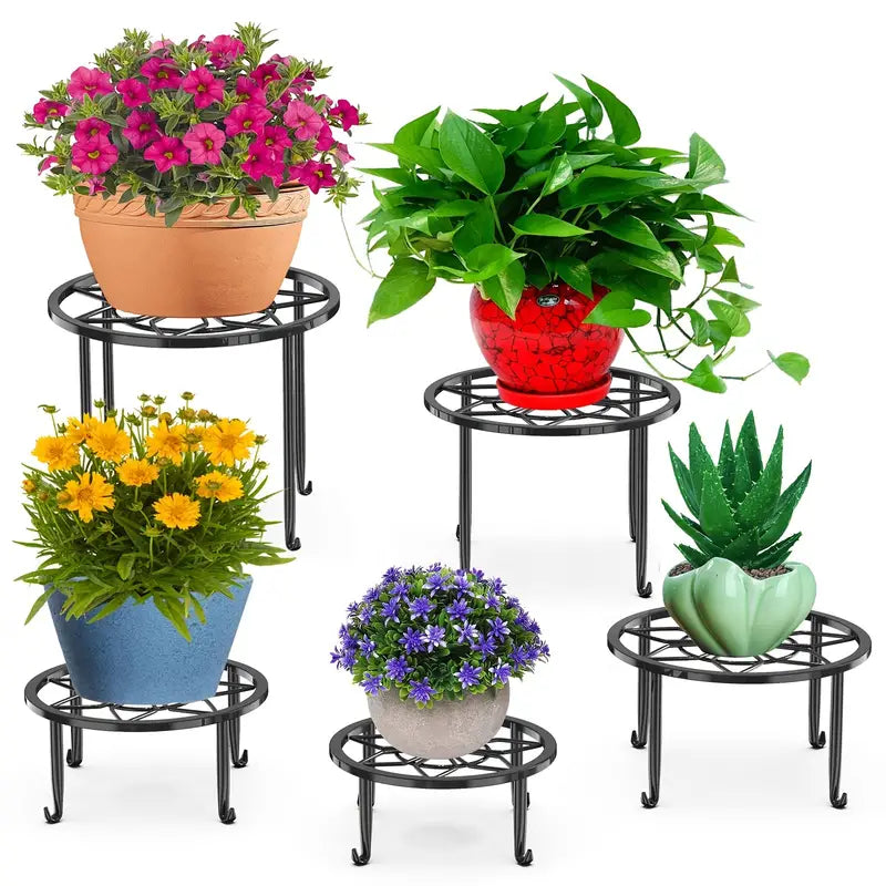 Ensemble de 5 supports à plantes en métal pour intérieur et extérieur