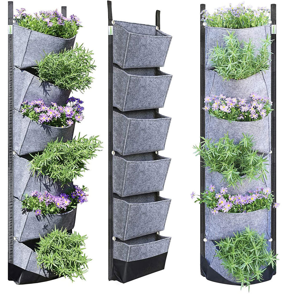 Jardinière murale verticale à 6 poches, 107 x 30 cm – Sac de culture pour fleurs, légumes et fruits, article de jardinage pour la maison